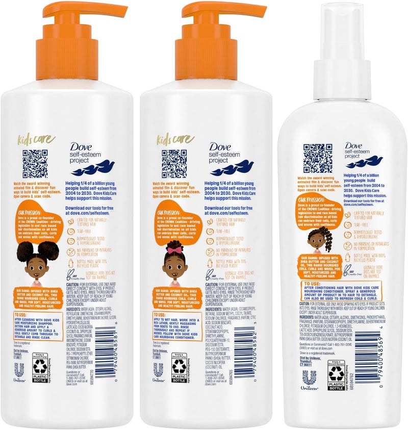 Dove Shampoo and Conditioner Set + Detangler Spray for Kids - Kids Hair Love Collection, Shampoo and Conditioner, Curly and Wavy Hair Products (3 Piece Set) - Image 2