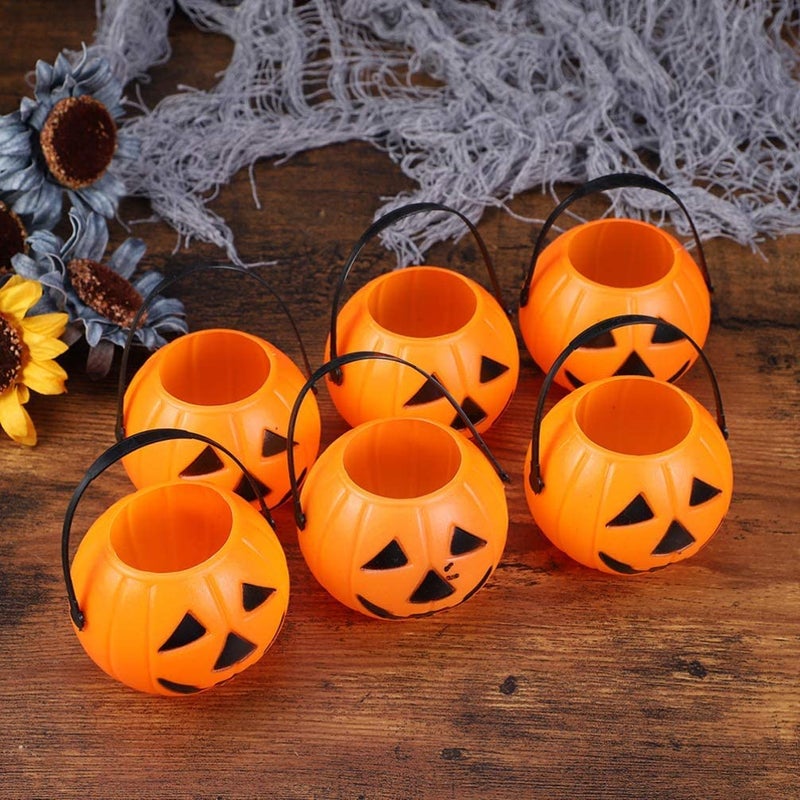 brown leaf Halloween Portable Medium Pumpkin Buckets Trick or Treat Pumpkin jack0OLantern Plastic Buckets for Party Favor Halloween Decoration Pack Of 1 - Image 4