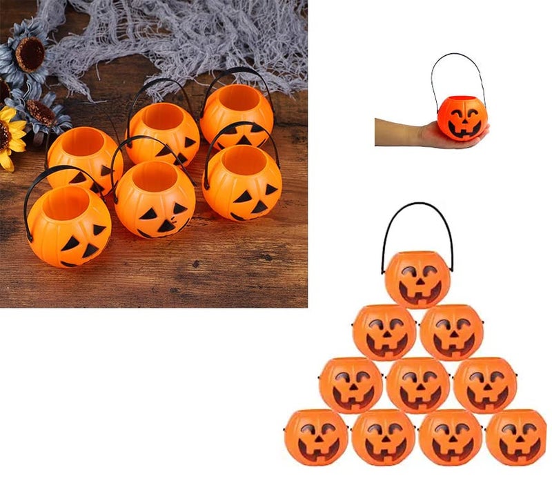 brown leaf Halloween Portable Medium Pumpkin Buckets Trick or Treat Pumpkin jack0OLantern Plastic Buckets for Party Favor Halloween Decoration Pack Of 1 - Image 1