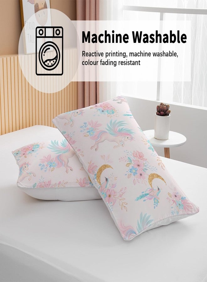 BEDMUST Unicorn Girls Bedding Set Queen - Soft Cute Pink Unicorn Duvet Cover Sets with Flowers and Gold Moon Print Comforter Cover, 3 Piece Unicorn Bed Set Room Decor for Teen Women Aldults - Image 5