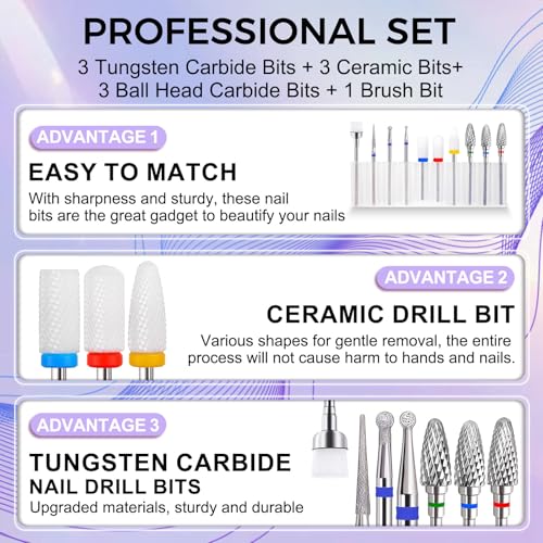 Fantexy 10 Pieces Ceramic Nail Drill Bits, 3/32 Inch Professional Acrylic Nail Bit Set, Nail File Bits Nail Art Tools for Electric Manicure Machine Home Salon Use - Image 4