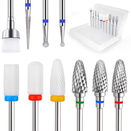 Fantexy 10 Pieces Ceramic Nail Drill Bits, 3/32 Inch Professional Acrylic Nail Bit Set, Nail File Bits Nail Art Tools for Electric Manicure Machine Home Salon Use - Image 1
