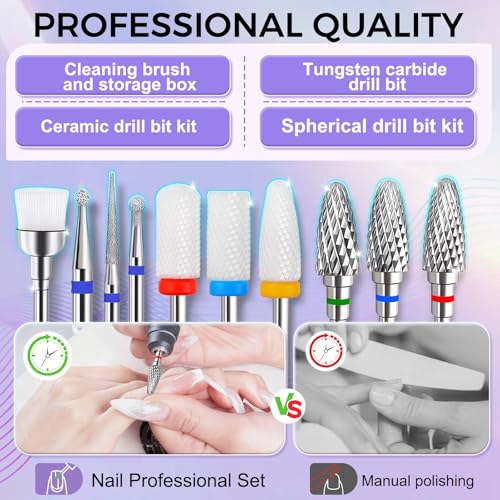 Fantexy 10 Pieces Ceramic Nail Drill Bits, 3/32 Inch Professional Acrylic Nail Bit Set, Nail File Bits Nail Art Tools for Electric Manicure Machine Home Salon Use - Image 5