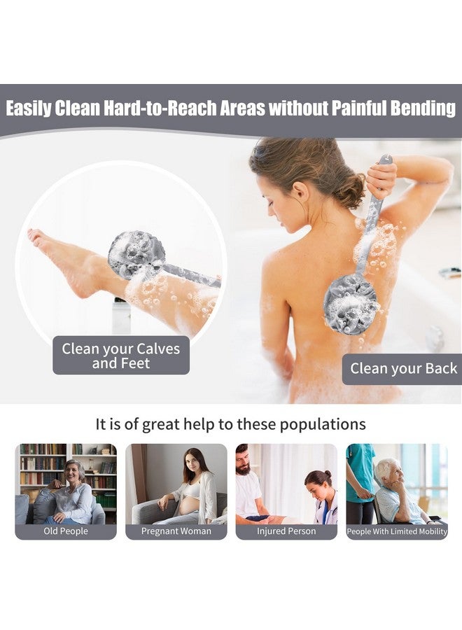 VANZAVANZU Anzavanzu Loofah Sponge Set Back Scrubber For Shower Antislip Plastic 17" Handle Loofah On A Stick With Fluffy Shower Sponge Pe Soft Mesh Shower Loofahsgray With White Edge - Image 4
