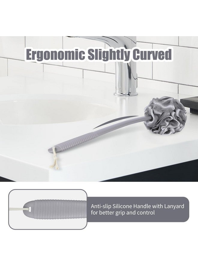 VANZAVANZU Anzavanzu Loofah Sponge Set Back Scrubber For Shower Antislip Plastic 17" Handle Loofah On A Stick With Fluffy Shower Sponge Pe Soft Mesh Shower Loofahsgray With White Edge - Image 5