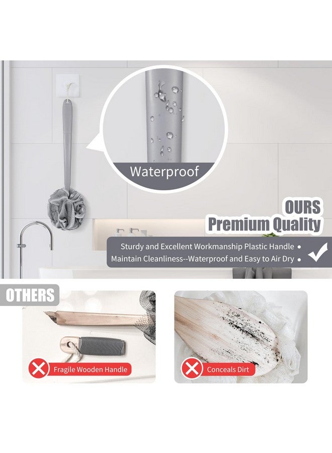 VANZAVANZU Anzavanzu Loofah Sponge Set Back Scrubber For Shower Antislip Plastic 17" Handle Loofah On A Stick With Fluffy Shower Sponge Pe Soft Mesh Shower Loofahsgray With White Edge - Image 3