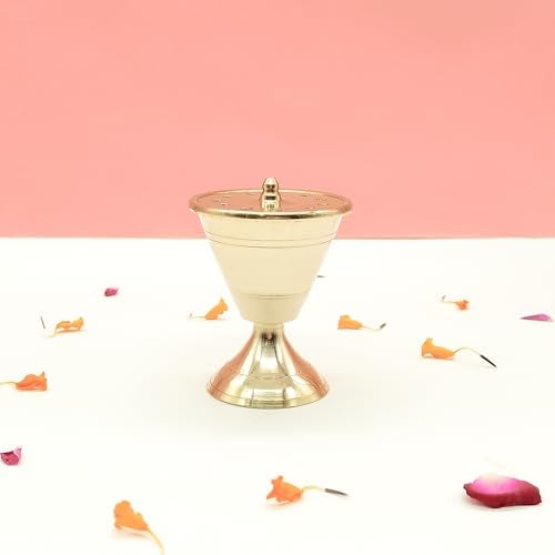 DOKCHAN Handcraft 6cm Damru Incense Stick Holder Pure Brass Dhoop Agarbatti Stand/Holder Brass Incense Holder (Gold) - Image 2