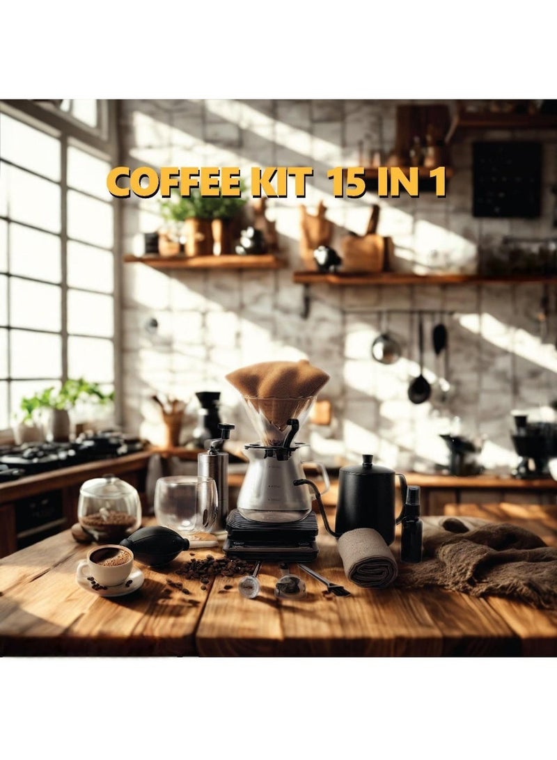 طقم ماكينة تحضير القهوة بالتنقيط V60 - طقم تقطير قهوة مكون من 15 قطعة مع قمع تقطير زجاجي، وكأس تقديم، وحقيبة حمل سعة 600 مل - Image 4