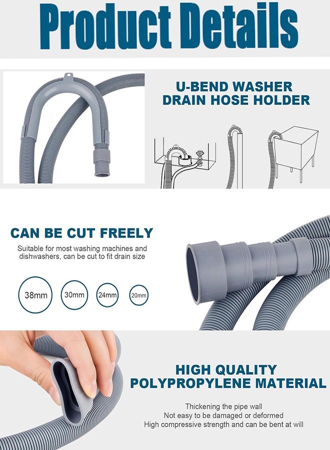 Washing Machine Drain Hose, Universal Drain Hose Extension Kit with 1 Adapter 4 Hose Clamps 1 U-Bend Hose Holder for Washer Dryer Dishwasher Applications (2M) - Image 3