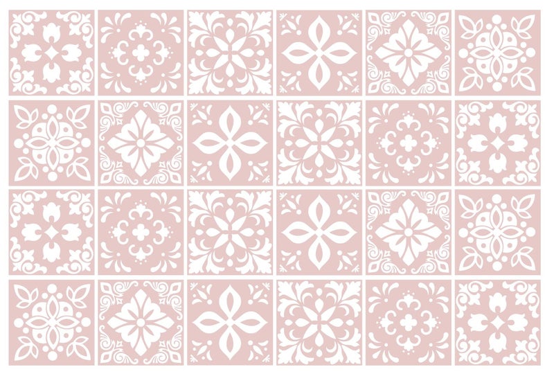 WALPLUS 24pcs 6 Peel and Stick Vinyl Backsplash Tiles Stickers Tile Paint Removable Waterproof SelfAdhesive Decals Vinyl Home Kitchen Bathroom Spring Easter Decoration Sevilla Ligh Pink