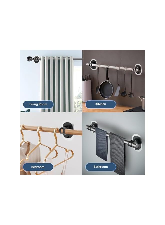 erorex 4 Pack No Drill Curtain Rod Brackets, Self Adhesive Curtain Rod Hooks for All Kinds of Curtain Rods or Shower Curtain Rods Diameter from 0.6 to 1.5 Inches, Black  - Image 2
