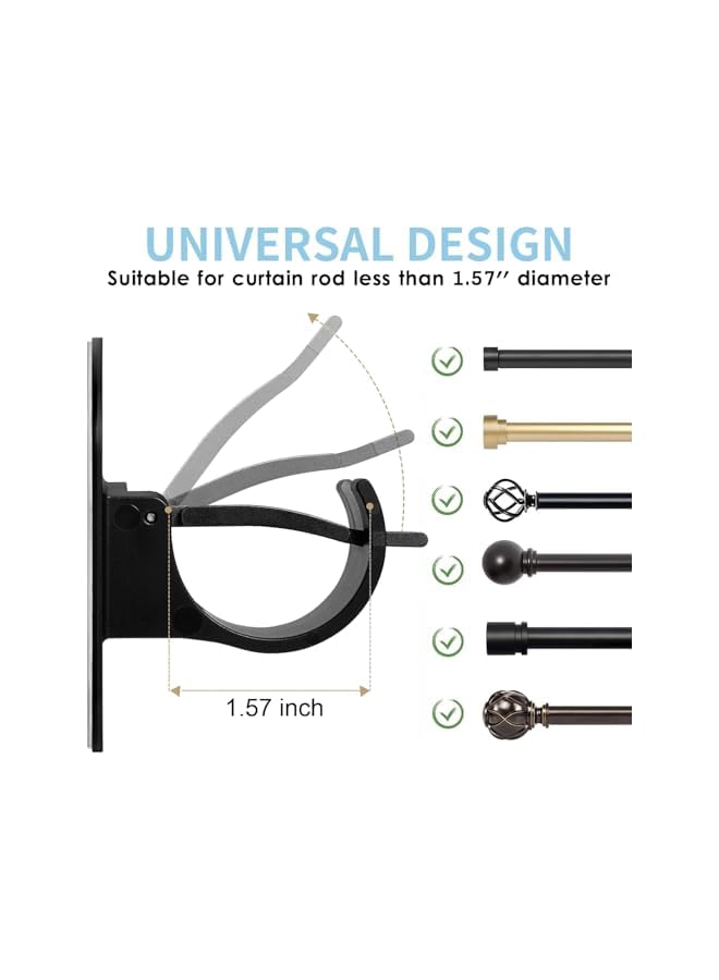 erorex 4 Pack No Drill Curtain Rod Brackets, Self Adhesive Curtain Rod Hooks for All Kinds of Curtain Rods or Shower Curtain Rods Diameter from 0.6 to 1.5 Inches, Black  - Image 4