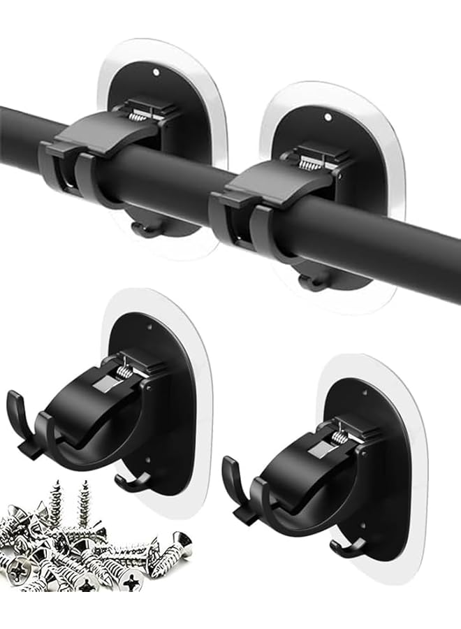 erorex 4 Pack No Drill Curtain Rod Brackets, Self Adhesive Curtain Rod Hooks for All Kinds of Curtain Rods or Shower Curtain Rods Diameter from 0.6 to 1.5 Inches, Black  - Image 1
