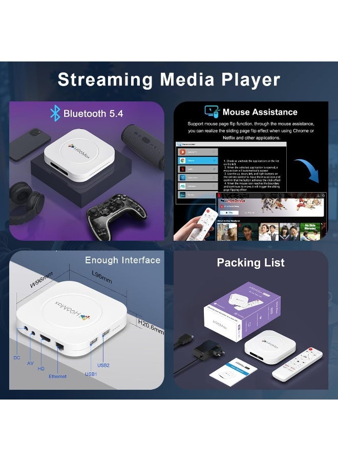 صندوق تلفزيون أندرويد 14.0 2025، جهاز بث M1 Plus 8K Ultra HD للتلفزيون، ذاكرة وصول عشوائي 2 جيجابايت + سعة تخزين داخلية 16 جيجابايت، صندوق تلفزيون ذكي مع HDR10 2.4G/5.8G ثنائي النطاق WiFi 6، BT 5.0، التحكم الصوتي، RK3528 رباعي النواة A53