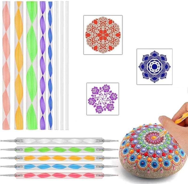KIRA 13 Pcs Set of Mandala Rock Dotting Tools Nail Art Painting Tools Set, includes 5 Pieces Multi Color Stylus Pens and 8 Sizes Flat Head Multi Color Acrylic Dotting Rods for DIY
