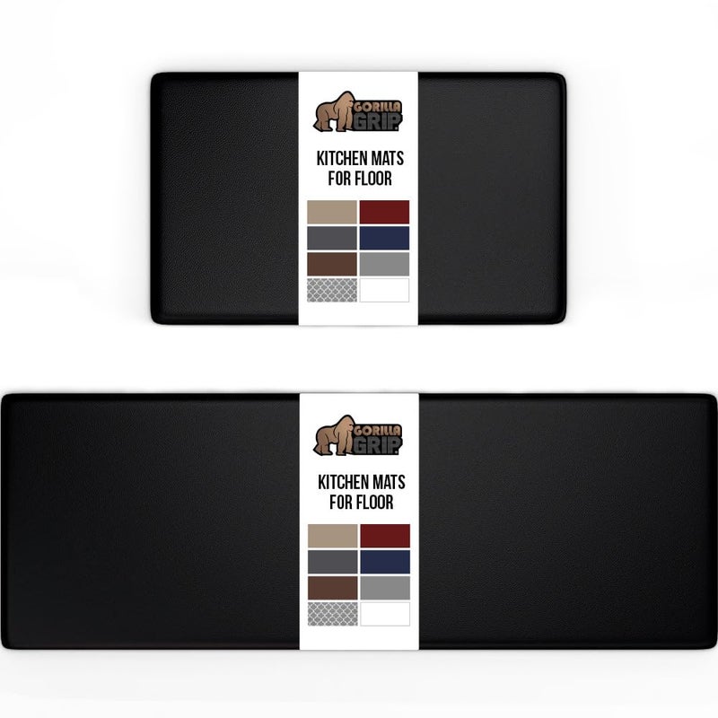 GORILLA GRIP 2 Pack Comfortable Cushioned Kitchen Mats for Floor, 17x29 + 17x59, Waterproof and Stain Resistant, 1/2 Inch Thick Soft Ergonomic Standing Desk Anti Fatigue Mat, Foam Supports Feet, Black - Image 1