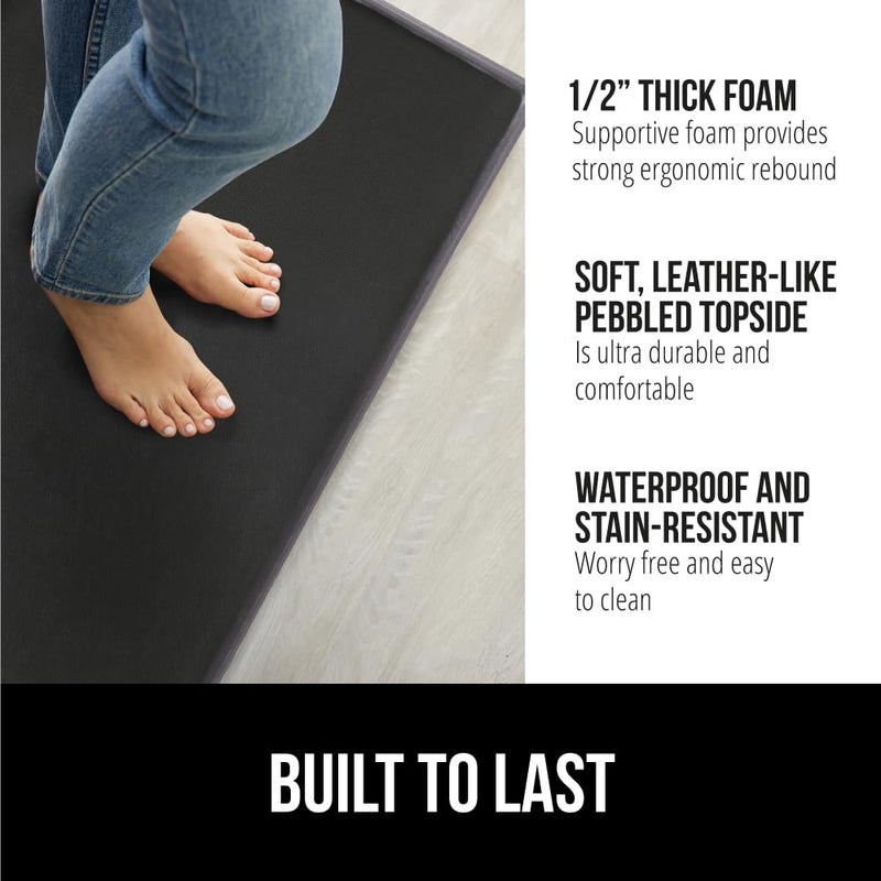 GORILLA GRIP 2 Pack Comfortable Cushioned Kitchen Mats for Floor, 17x29 + 17x59, Waterproof and Stain Resistant, 1/2 Inch Thick Soft Ergonomic Standing Desk Anti Fatigue Mat, Foam Supports Feet, Black - Image 2