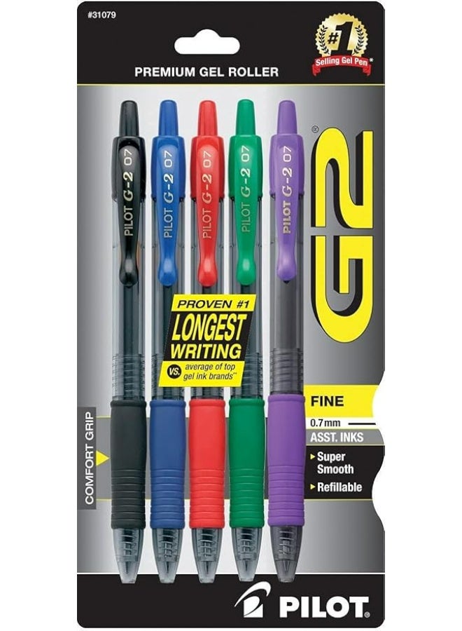 أقلام جل رولربول قابلة للسحب وإعادة الملء من PILOT G2 Premium، سن رفيع 0.7 مم، أحبار متنوعة أسود/أزرق/أحمر/أخضر/بنفسجي، 6 عبوات (30 قلم إجمالي)