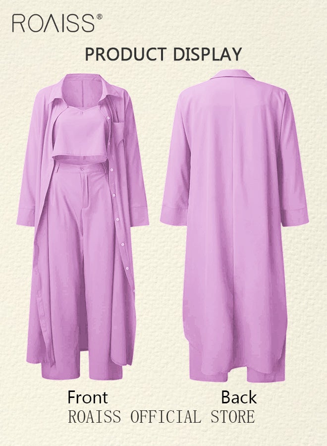 roaiss 3-Piece Set Ladies Fashionable Mid Length Shirt Camisole and Wide Leg Pants Perfect for a Stylish and Versatile Look  - Image 5