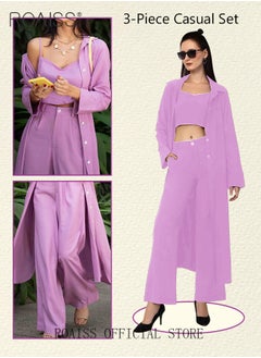 roaiss 3-Piece Set Ladies Fashionable Mid Length Shirt Camisole and Wide Leg Pants Perfect for a Stylish and Versatile Look  - Image 1