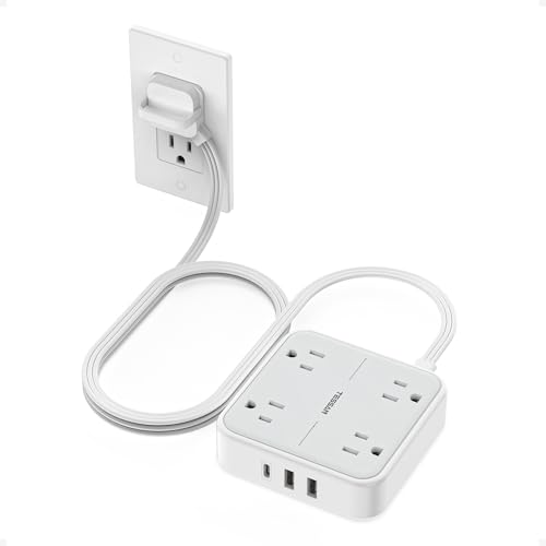 TESSAN Flat Plug Extension Cord 5 Ft, TESSAN Surge Protector Power Strip Ring Pull with 3 USB (1 USB C) 4 Outlets, 900 Joules Protection, Desktop Charging Station for Home, Office, College, Dorm Room - Image 1
