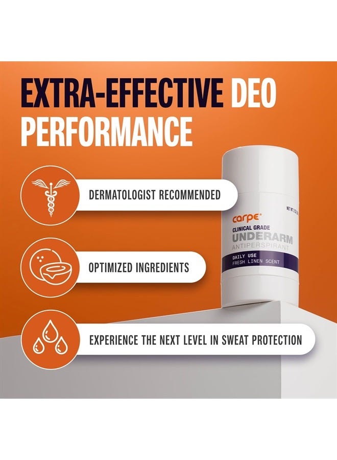 Carpe Clinical Strength Deodorant + Extra Effective Antiperspirant - Clinical Grade Solid Stick - Fresh Linen Scent - Combat Excessive Underarm Sweating + Hyperhidrosis - Image 1