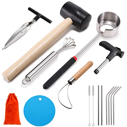 CJFocus Coconut Opener Tool Set, Safe & Easy to Open Young & Mature Coconuts Tool, Food Grade Stainless Steel Coco Nut Opener Kit with Rubber Mallet Meat Removal, Scraper, Straw & Silicone Mat, ALL IN ONE Bag - Image 1