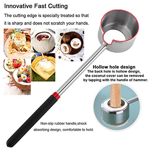 CJFocus Coconut Opener Tool Set, Safe & Easy to Open Young & Mature Coconuts Tool, Food Grade Stainless Steel Coco Nut Opener Kit with Rubber Mallet Meat Removal, Scraper, Straw & Silicone Mat, ALL IN ONE Bag - Image 2