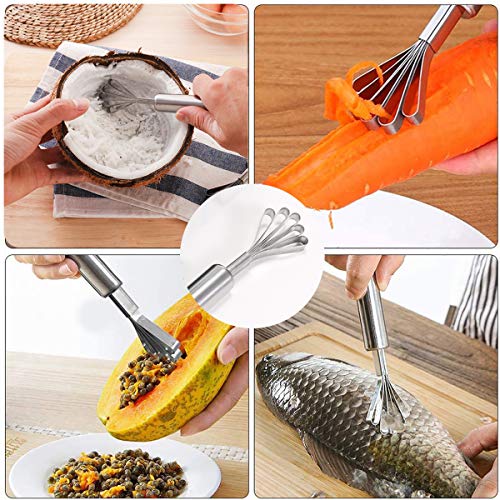 CJFocus Coconut Opener Tool Set, Safe & Easy to Open Young & Mature Coconuts Tool, Food Grade Stainless Steel Coco Nut Opener Kit with Rubber Mallet Meat Removal, Scraper, Straw & Silicone Mat, ALL IN ONE Bag - Image 5