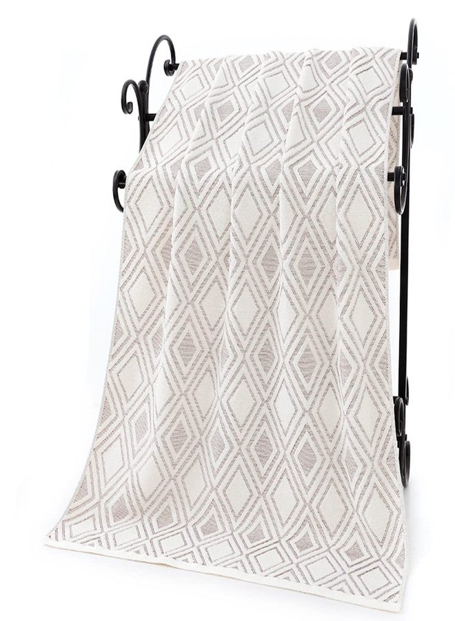 Pidada Bath Towel Diamond Pattern 100% Cotton Absorbent Soft Decorative Towel for Bathroom 27.6 x 55 Inch (Beige Brown) - Image 4