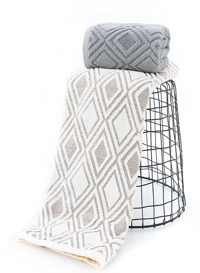 Pidada Bath Towel Diamond Pattern 100% Cotton Absorbent Soft Decorative Towel for Bathroom 27.6 x 55 Inch (Beige Brown) - Image 2