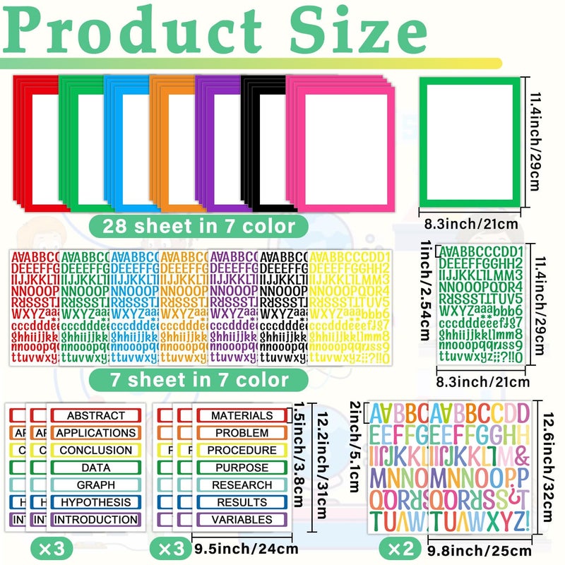 LonlyEagle 43 Colorful Sheets Science Fair Board Supplies Self Adhesive Presentation Science Subtitles Fair Project Titles Personalized Letter Sticker Supplies for Classroom Office - Image 2
