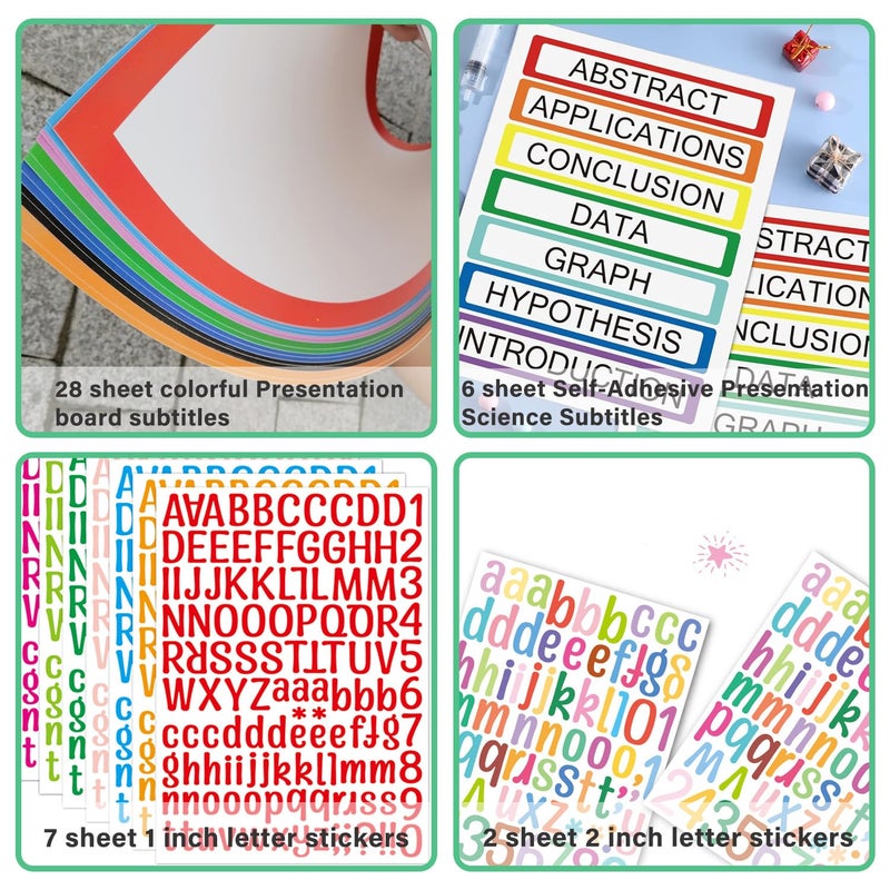 LonlyEagle 43 Colorful Sheets Science Fair Board Supplies Self Adhesive Presentation Science Subtitles Fair Project Titles Personalized Letter Sticker Supplies for Classroom Office - Image 4