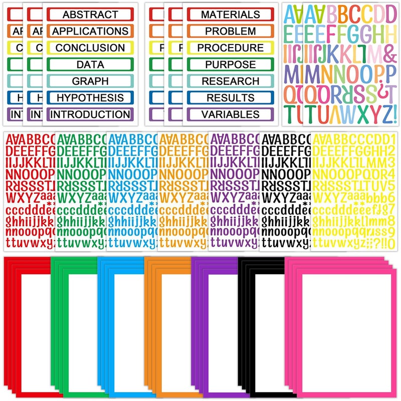 LonlyEagle 43 Colorful Sheets Science Fair Board Supplies Self Adhesive Presentation Science Subtitles Fair Project Titles Personalized Letter Sticker Supplies for Classroom Office - Image 1