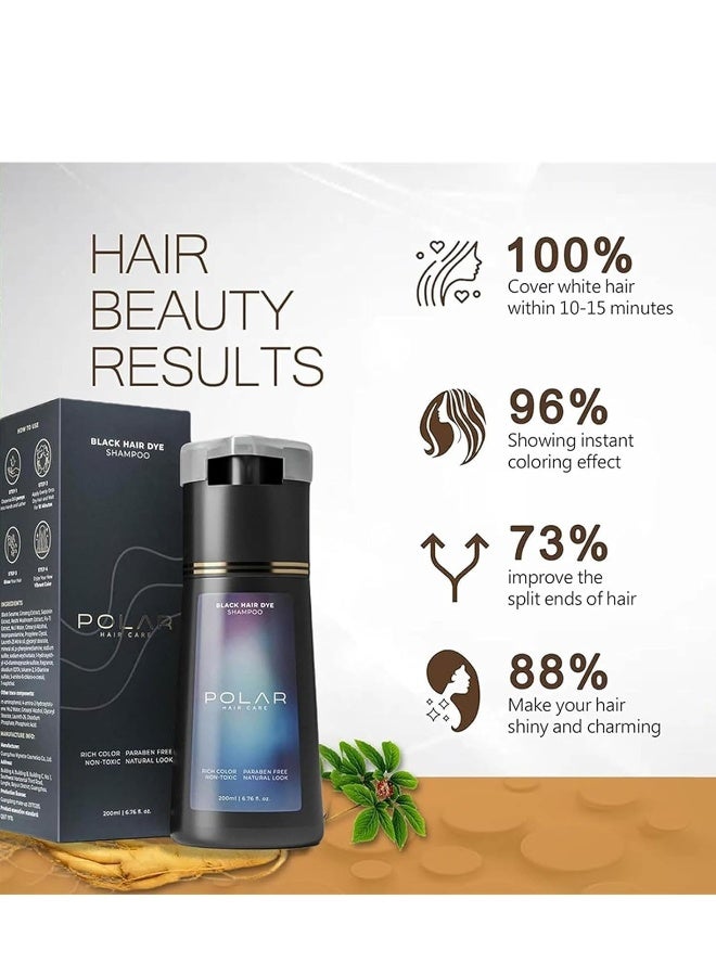 Polar Hair Dye Shampoo, Polar Hair Care, Polar Hair Care Instant Dye Shampoo, Natural Hair Color Shampoo For Gray Hair Coverage, Polar Haircare Suitable For Women & Men 200ml (Black) - Image 3