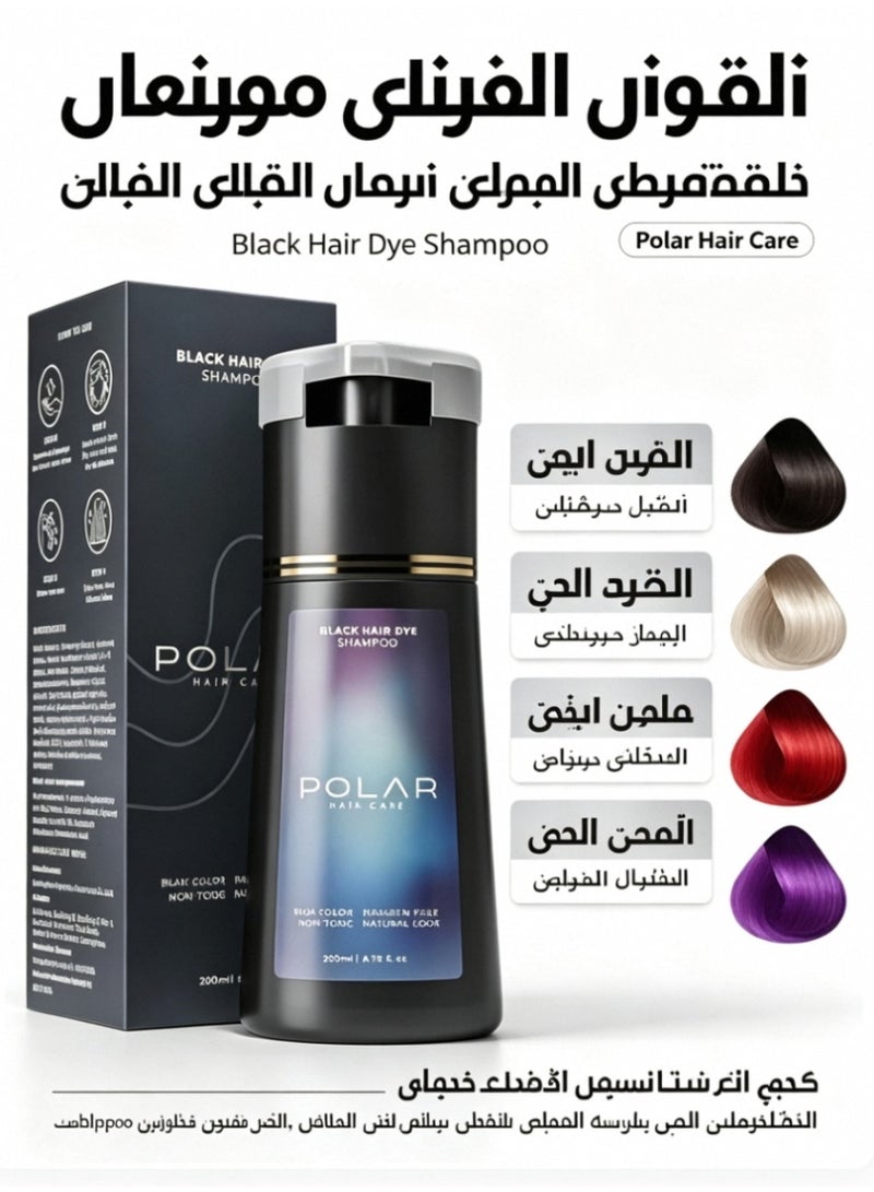 بولار شامبو صبغة الشعر بولا، عناية الشعر بولا، شامبو صبغة الشعر الفورية بولا، شامبو لون الشعر الطبيعي لتغطية الشعر الأبيض، عناية الشعر بولا مناسبة للنساء والرجال 200 مل (أسود) - Image 1