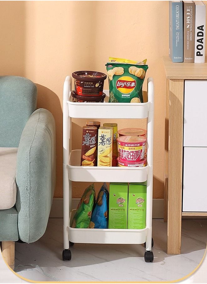 Plastic Utility Cart 3 Tier Rolling Cart Mesh Rolling Utility Cart Multifunction Storage Rack Serving Cart for Home or Kitchen