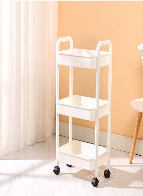 Plastic Utility Cart 3 Tier Rolling Cart Mesh Rolling Utility Cart Multifunction Storage Rack Serving Cart for Home or Kitchen