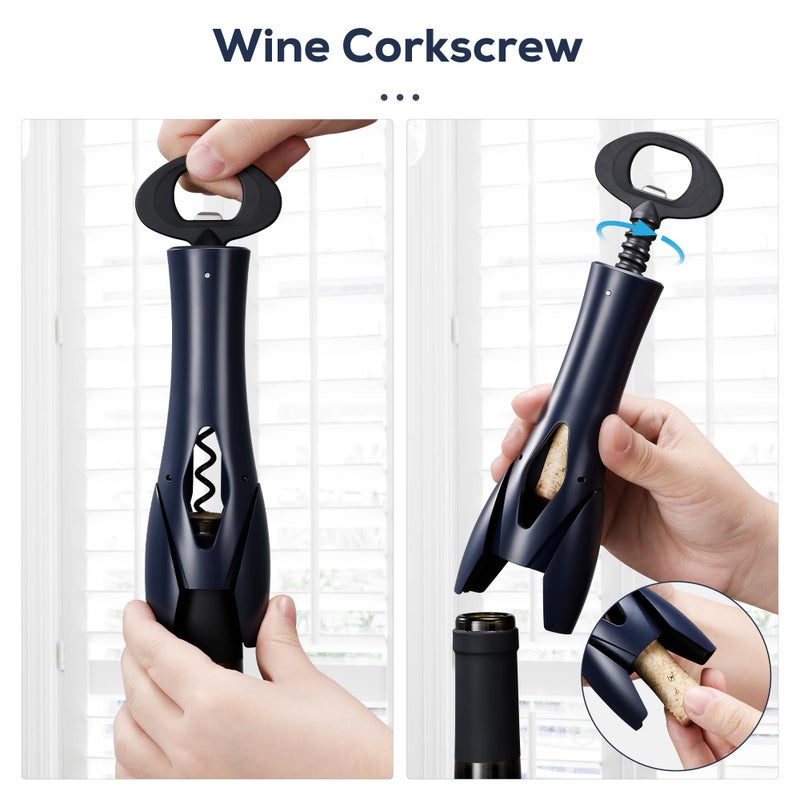 IPOW Wine Opener, Corkscrew Wine Bottle Opener with Foil Cutter,Sharp Screw - Easy to Uase, Sturdy Cork Screw for Gifts - Navy Blue - Image 4