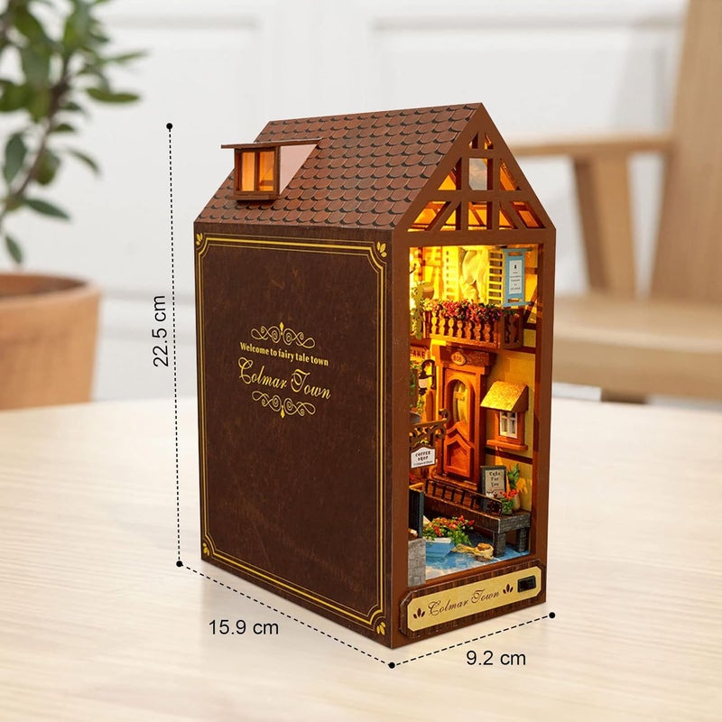Cuteefun Book Nook DIY Wooden Kit, Miniature Dollhouse Kit, Bookends Model Wooden Kit, Wooden Bookends, Birthday Gift (Colmar Town) - Image 2