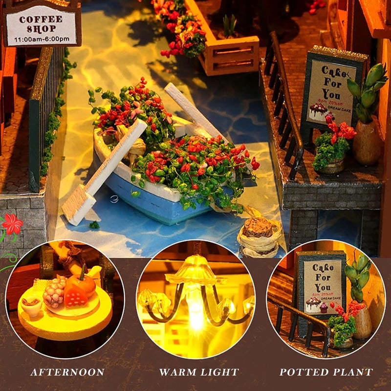 Cuteefun Book Nook DIY Wooden Kit, Miniature Dollhouse Kit, Bookends Model Wooden Kit, Wooden Bookends, Birthday Gift (Colmar Town) - Image 5