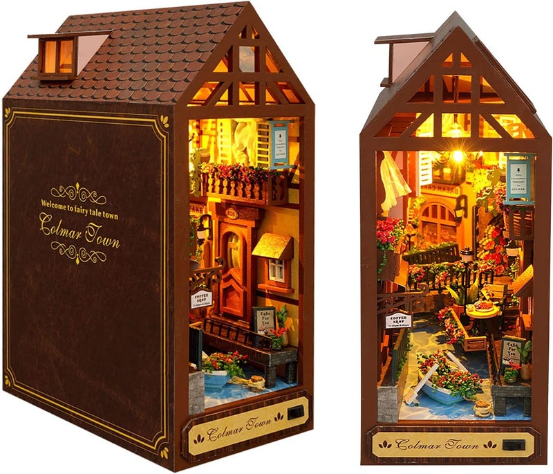 Cuteefun Book Nook DIY Wooden Kit, Miniature Dollhouse Kit, Bookends Model Wooden Kit, Wooden Bookends, Birthday Gift (Colmar Town) - Image 1