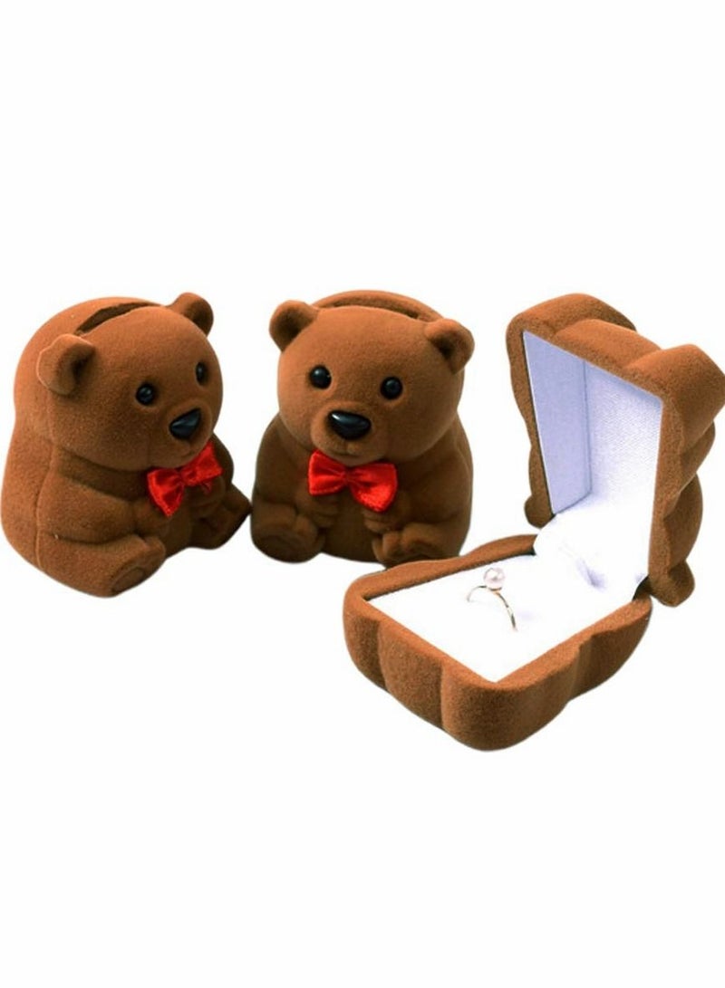 Y&D Velvet Bear Jewelry Box Ring Pendant Earring Boxes Storage Case Gift for Proposal Engagement Wedding 2pcs  - Image 3