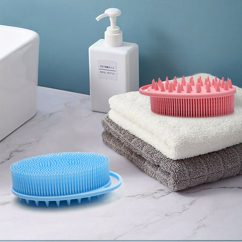 Silicone double-sided bath brush platinum baby bathing children's sensory integration training soft touch brush silicone bath brush Pointed black - Image 4