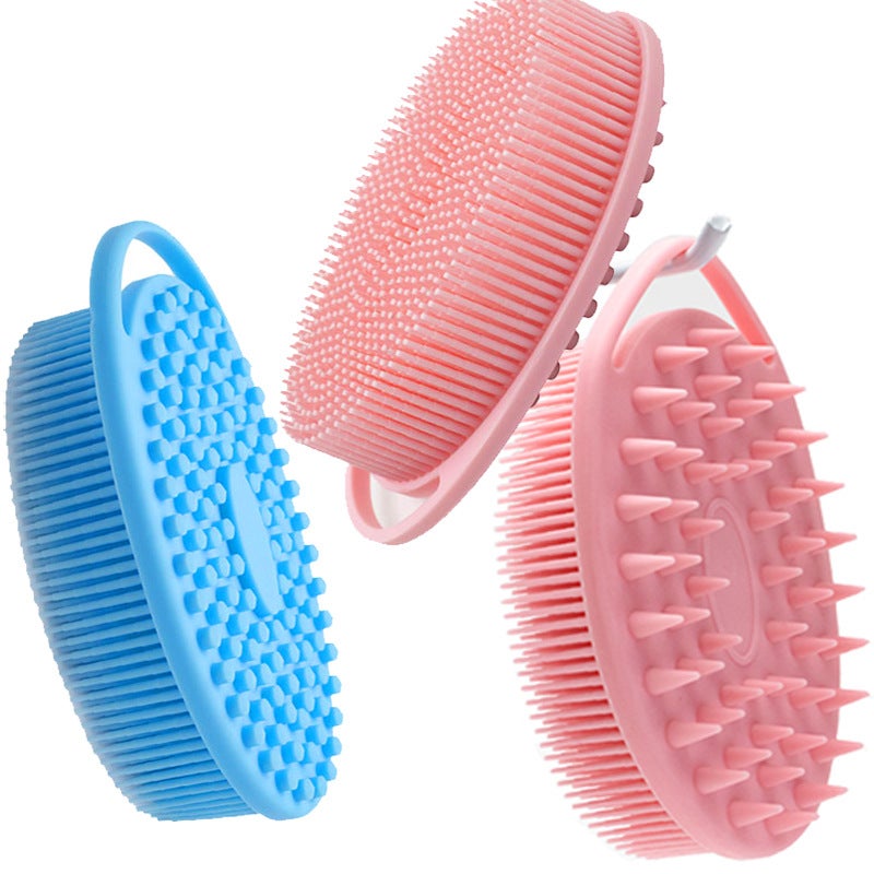 Silicone double-sided bath brush platinum baby bathing children's sensory integration training soft touch brush silicone bath brush Pointed black - Image 2