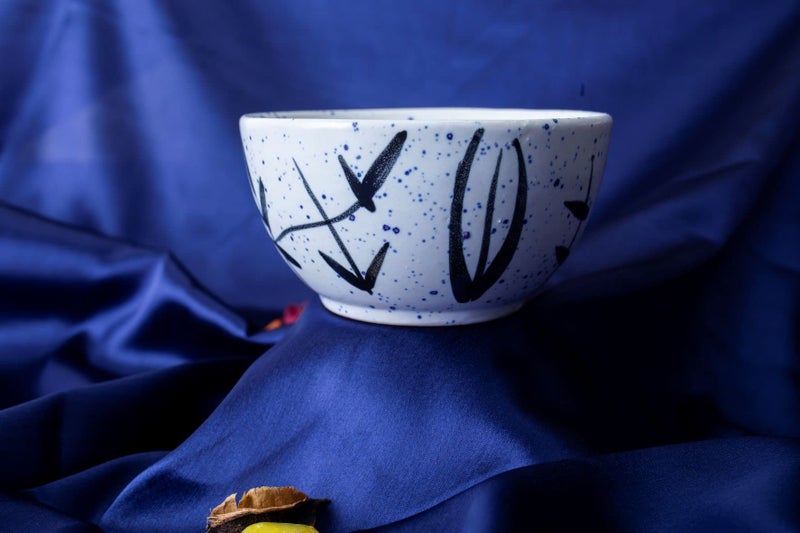 Caffeine Ceramic Handmade White Bamboo Dessert Bowl (Set of 6, 150 ml) - Image 2