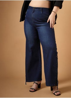 SASSAFRAS Plus Size Mid Rise Side Knot Straight Fit Jeans by Styli  - Image 1