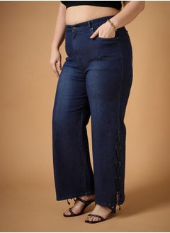SASSAFRAS Plus Size Mid Rise Side Knot Straight Fit Jeans by Styli  - Image 3
