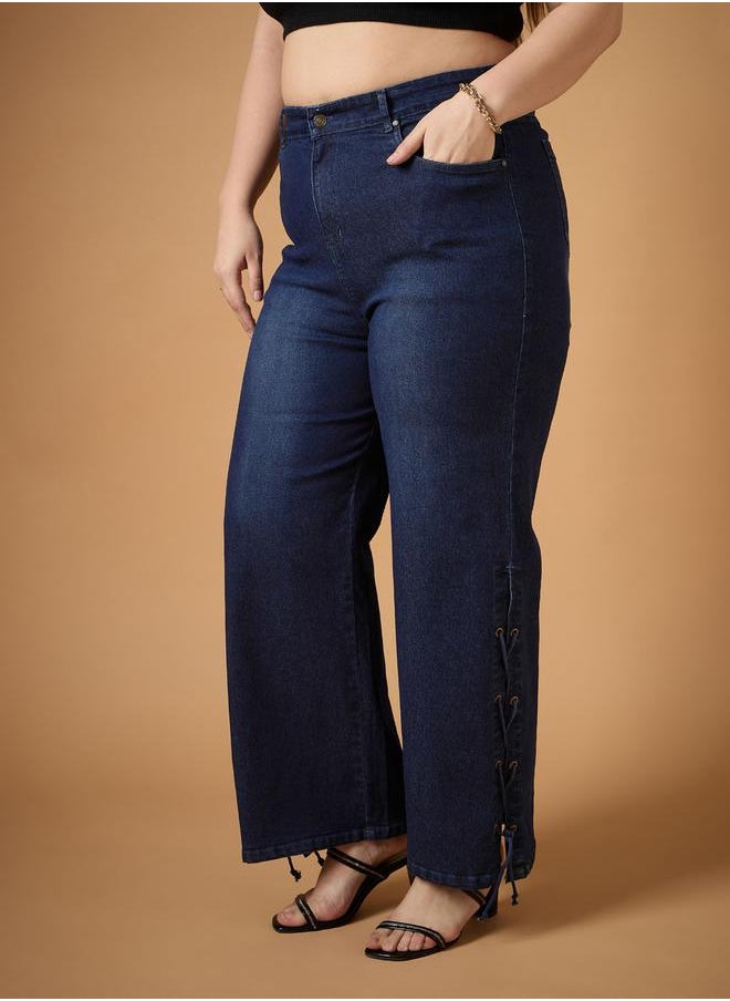 SASSAFRAS Plus Size Mid Rise Side Knot Straight Fit Jeans by Styli  - Image 3