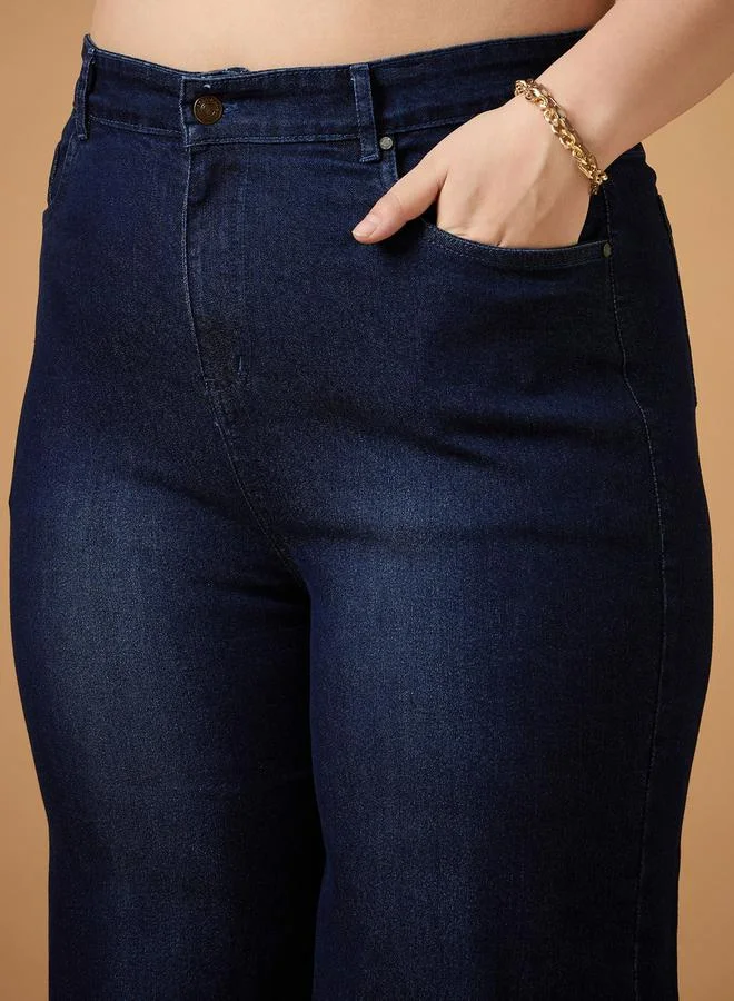 SASSAFRAS Plus Size Mid Rise Side Knot Straight Fit Jeans by Styli